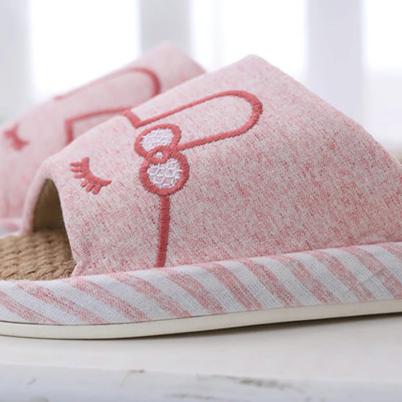 Indoor linen slippers antiskid thick soled men and women's home floor shoes spring and Autumn