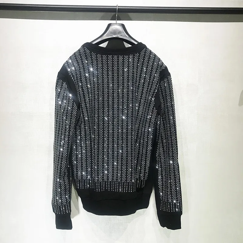 

Autumn New Shiny Diamonds Mens Sweatshirt Casual Bling Crystal Clubwear Tops Long Sleeve Pullover Unisex Hip Hop Sweatshirts 4XL