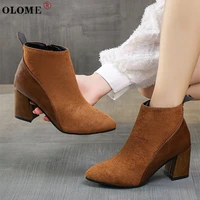 2021 autumn new womens shoes suede fashion nude boots warm shoes brown black martin boots large size 43