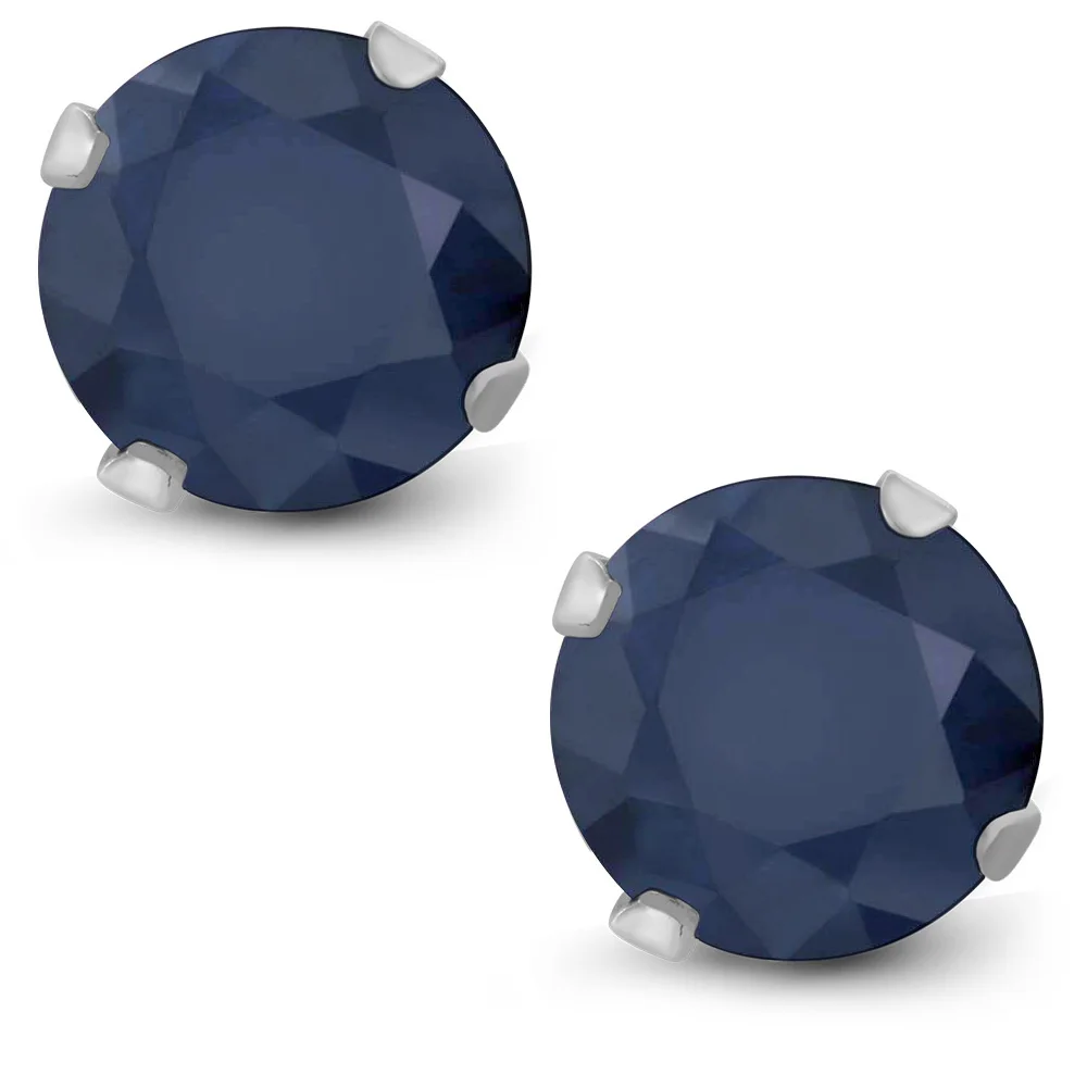 GemStoneKing 2,12 Ct 6 мм круглый синий сапфир Для женщин серьги 10K белое золото 4-зубчатые серьги-гвоздики