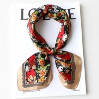 100 silk scarf shiny kerchief women vintage flower print headband neck hair handbag kerchief bandana 5353cm