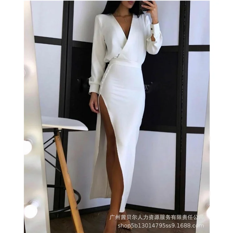 

Женское элегантное облегающее платье WEPBEL, женское сексуальное модное вечернее платье с длинным рукавом, V-образным вырезом, высокой талией ...