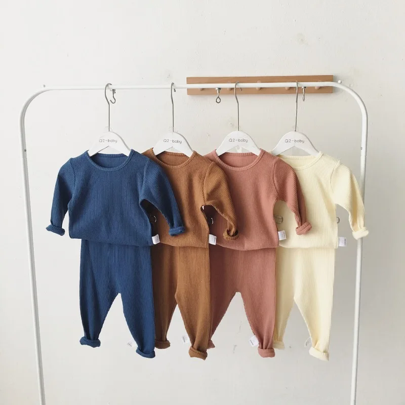 

2019 Spring and Autumn Children's Knit Set Boy and Girl Round Neck Long Sleeve Pit Knit Set