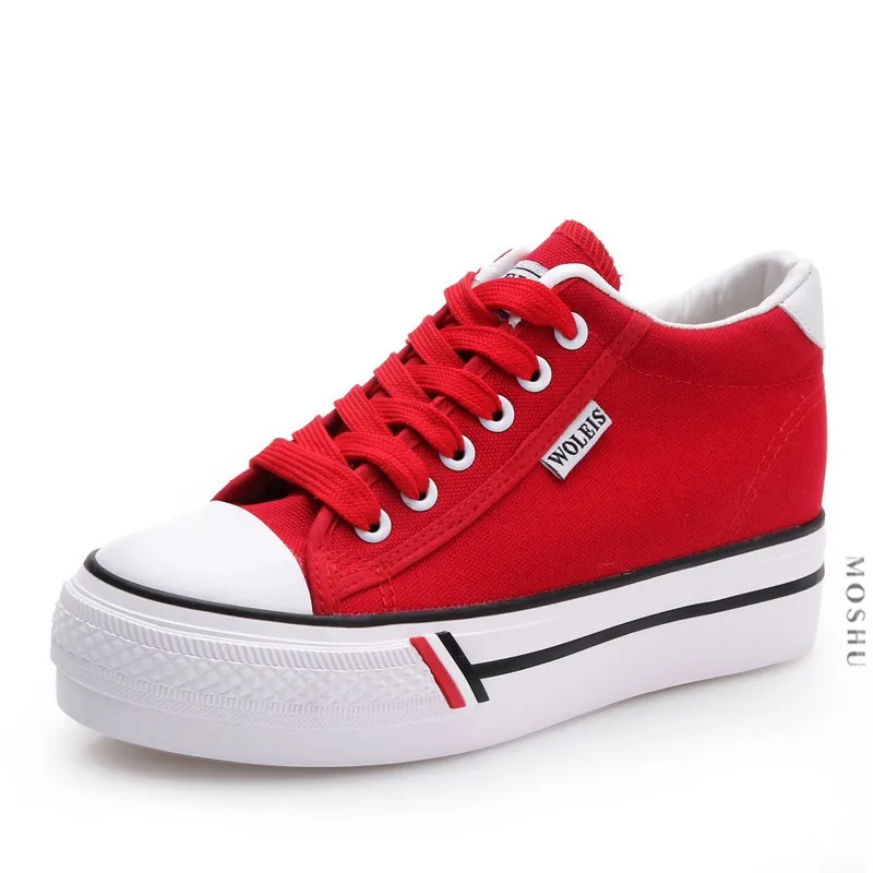Red Женские кроссовки; удобная обувь на платформе; белая парусиновая обувь; Baskets Femme; Вулканизированная обувь; коллекция года; Zapatos De Mujer - Цвет: Red