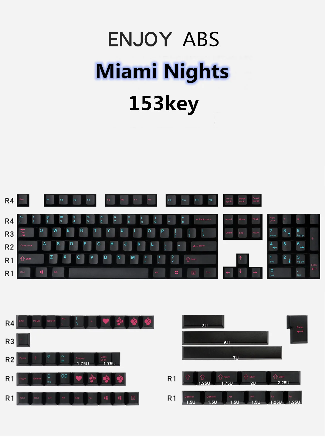 Enjoypbt Cherry профиль Miani Ночная клавиатура ABS 153 ключ для MX переключателей