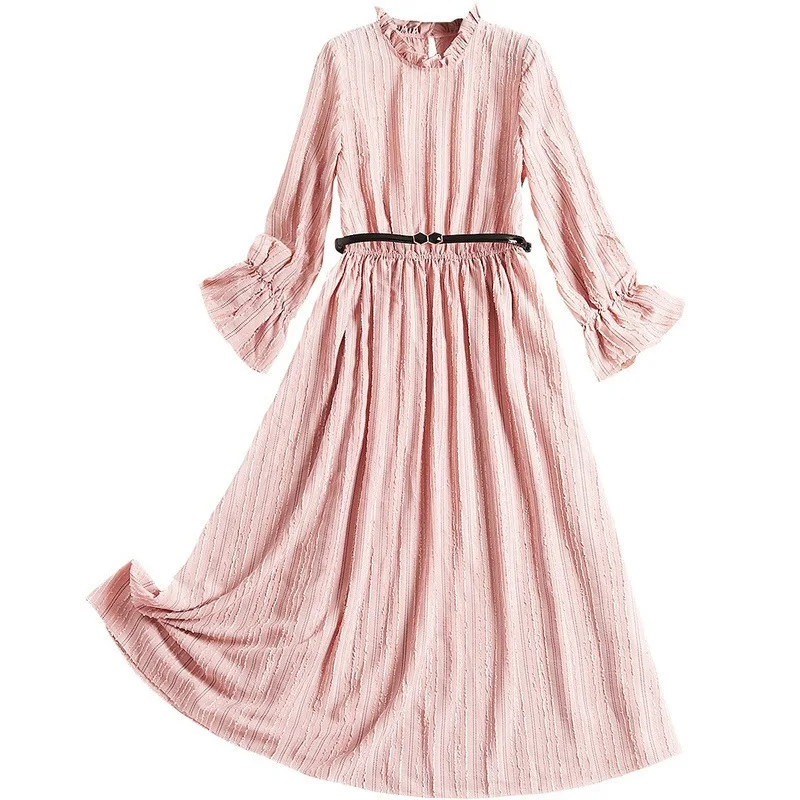 Dress Women Maxi Autumn Spring Clothes 2020 Vintage Ladies Pink Long Dresses Elegant Ruffle Robe Vestidos De Verano L557 | Женская