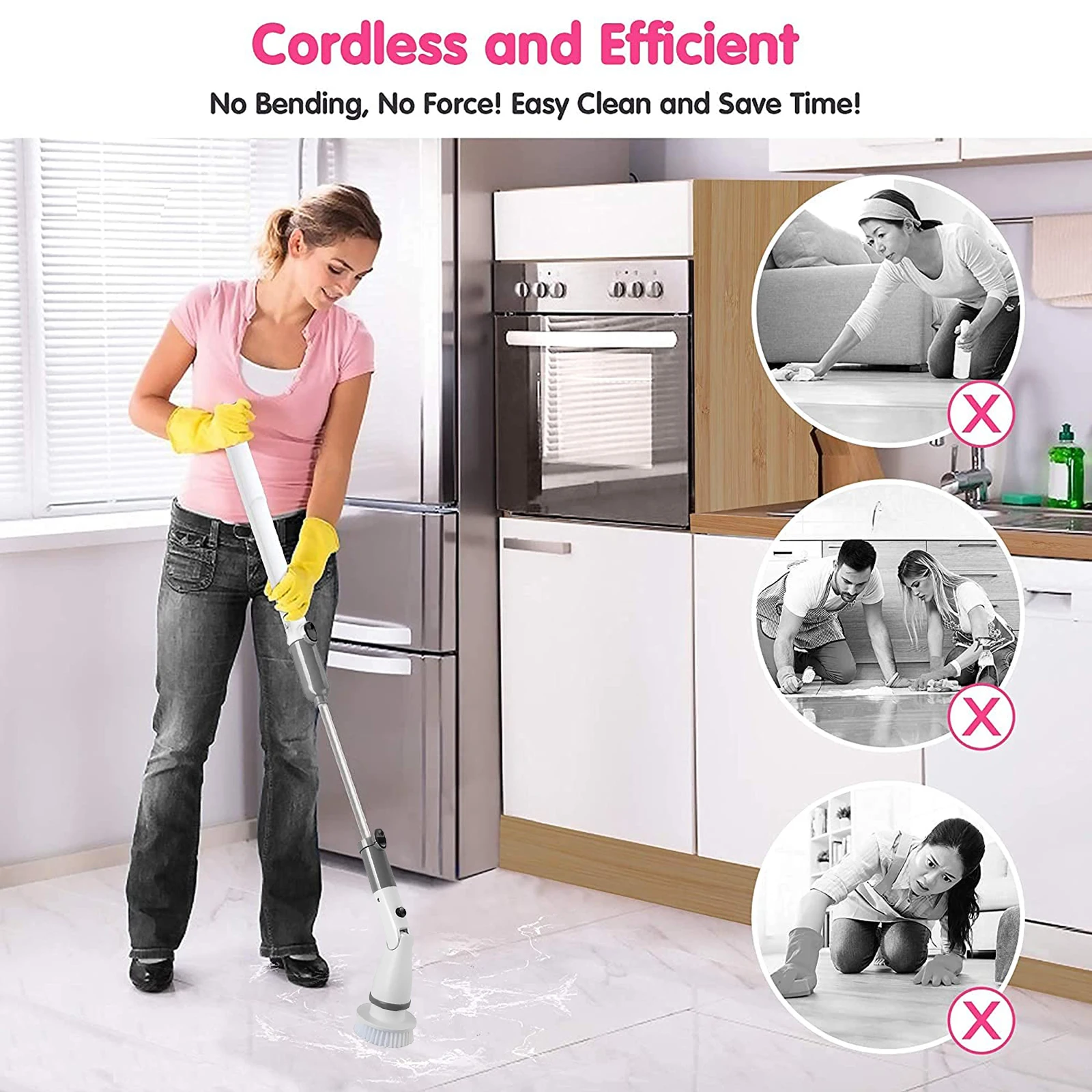 

Electric Spin Scrubber Cordless Handheld Shower Home Scrubber with 3/4 Replaceable Cleaning Brush Head For Wall Bathroom Kitchen