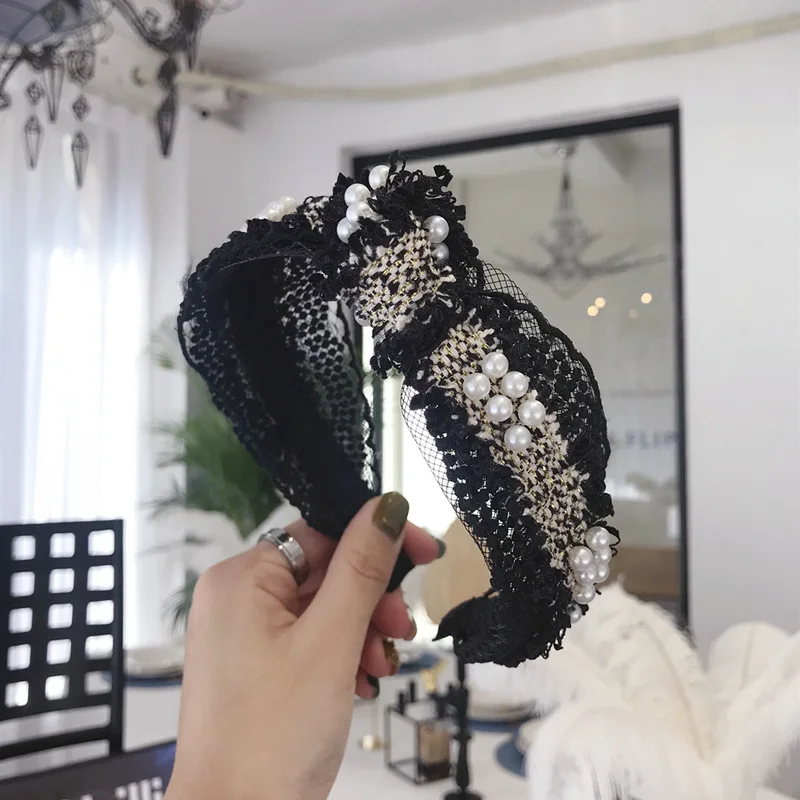 Богемный винтажный Клетчатый Ремень для волос с жемчужинами ободок аксессуары |