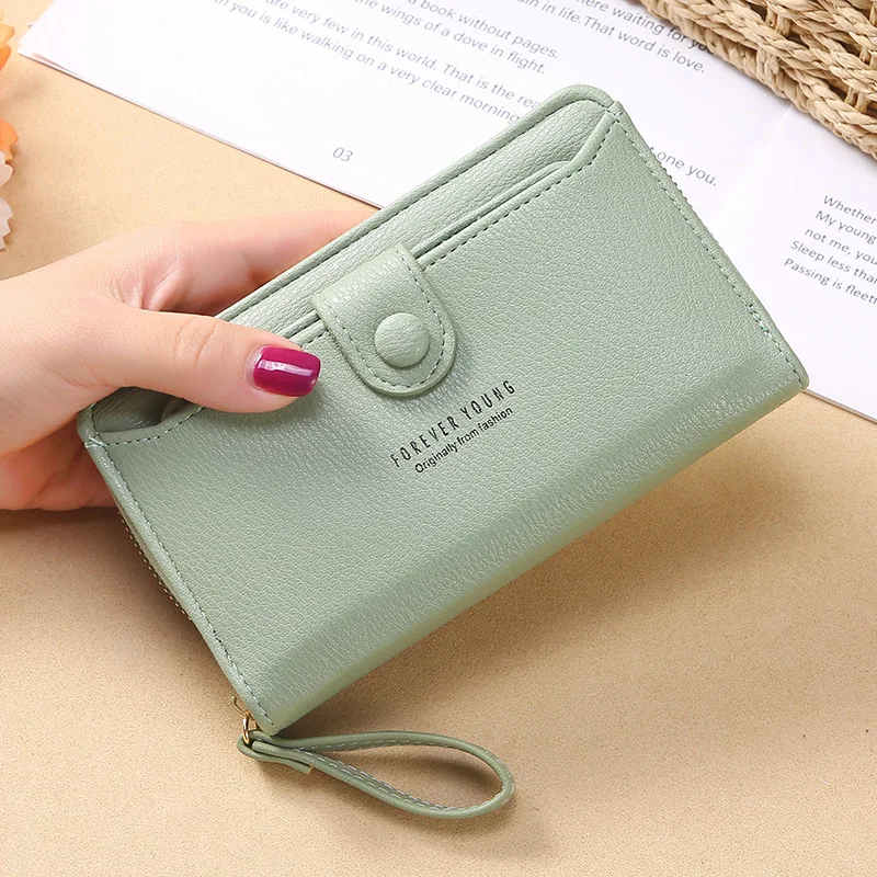 

aliwood New Solid Color Leather Women's Wallet Ladies Wristband Clutch Bag Fashion Korean Version Long Zipper Purse Card Holder