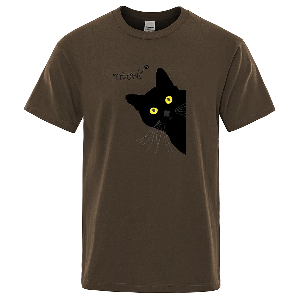 

Футболка Meow мужская с принтом черного кота, модная тенниска оверсайз из хлопка, уличная одежда, модная мягкая майка для путешествий