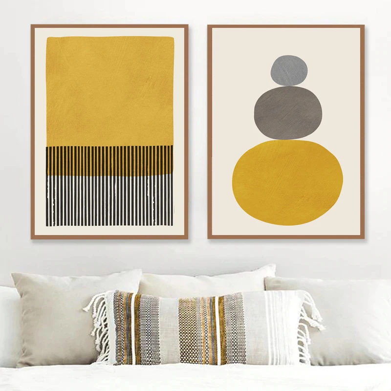 

Lines Stripes Minimalist Mustard Colors Wall Art Canvas Painting Posters And Prints Wall Pictures For Living Room Decor Unframed