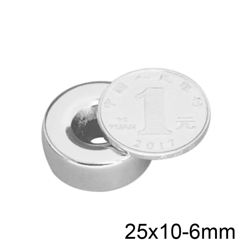 

1/2/5/10pcs 25x10-6 mm Neodymium Magnet Disc 25*10 mm Hole 6mm Circle Magnets 25X10-6mm Round Countersunk Magnetic 25*10-6