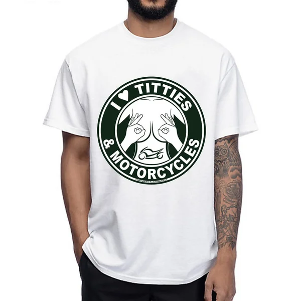 

I love boobs motorcycles humor men T-Shirt Funny Titties design casual homme T shirt Summer fashion male Tops Tee