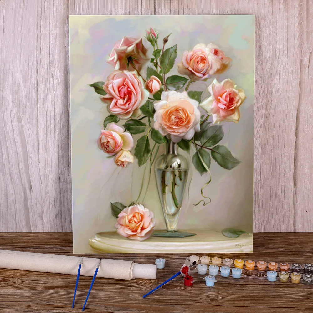 

Flower Rose DIY Paint By Numbers Set Acrylic Paints 50*70 Paiting By Numbers Decorative Paintings Crafts For Wholesale
