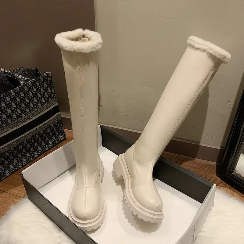 

2021 Hot Women Knee-High Boots Shoes Square Toe Thin Heels Long Boots Zipper High Heel Ladies Boots Winter Black