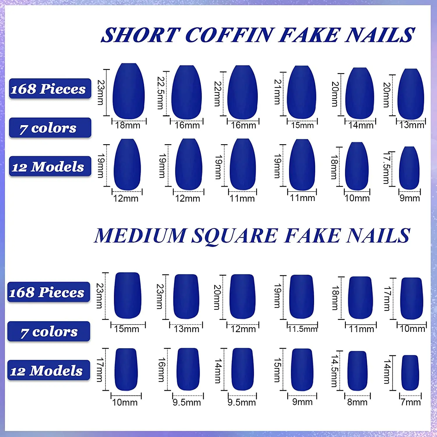 

336 Pieces 14 Sets Short Matte Press on Nails. Colorful Coffin False Nails Medium Square Fake Nails,Full Cover ,Deep Colors