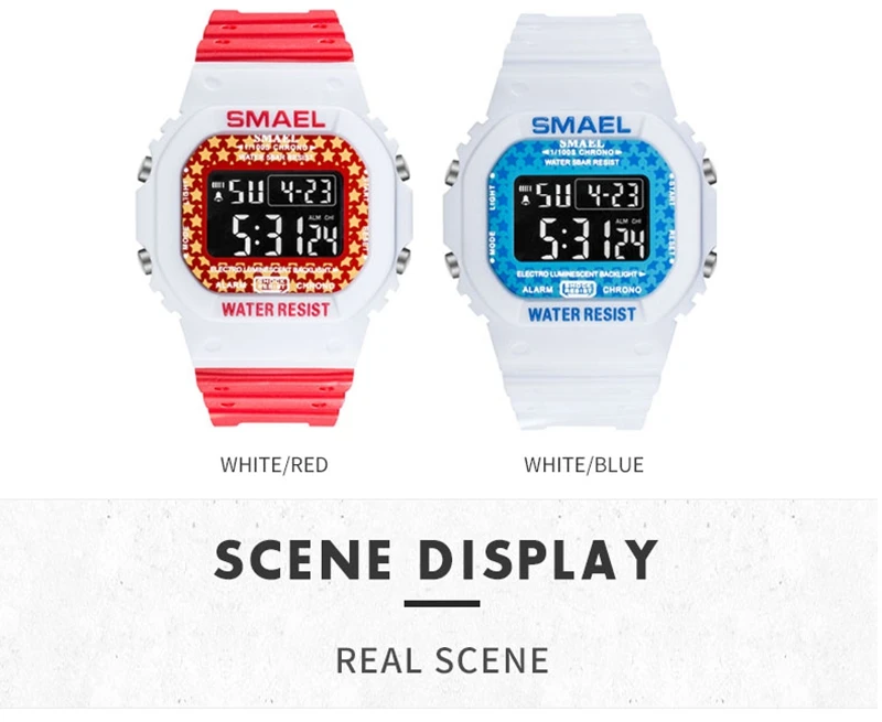 SMAEL 1801 цветные цифровые мужские часы на каждый день светодиодный наручные 30 м