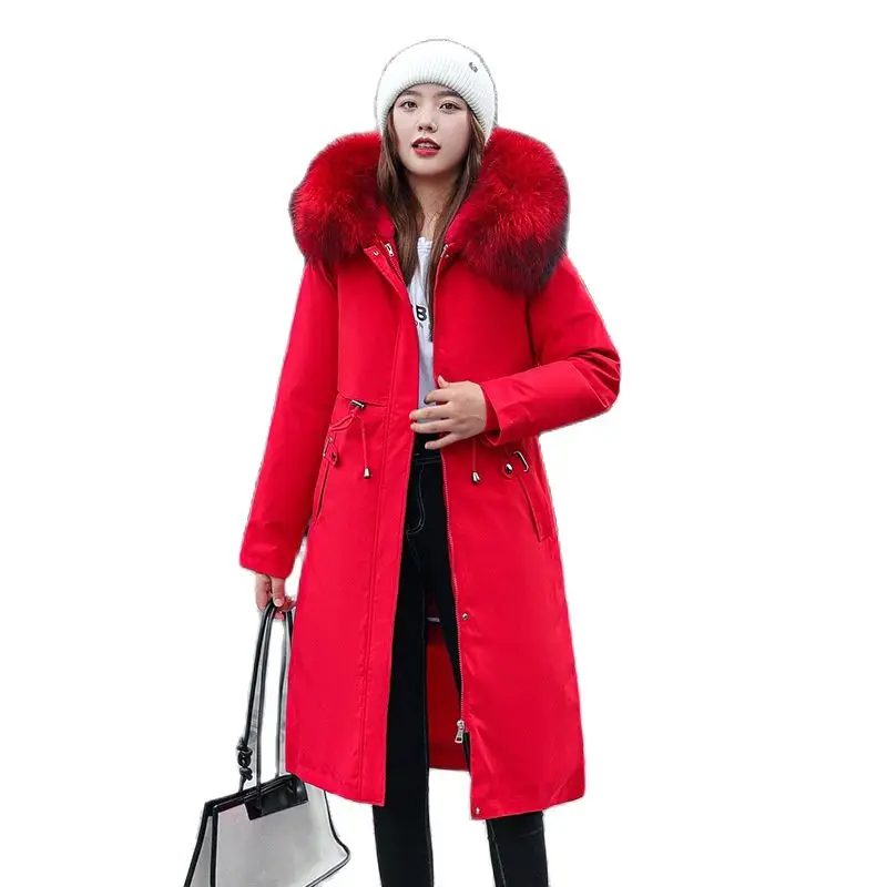 

Женское зимнее пальто с капюшоном и воротником из искусственного меха со съемной подкладкой, длинная куртка-пуховик с хлопковой подкладкой...