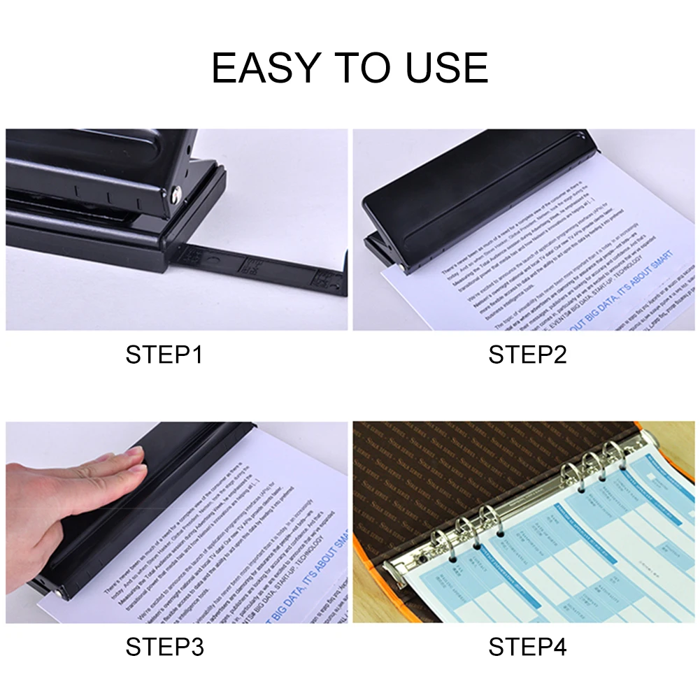 

6 Holes Office Manual Metal Loose-Leaf Craft Hole Punch Paper Cut Tool Piercing Stapler DIY Diaries Round Adjustable