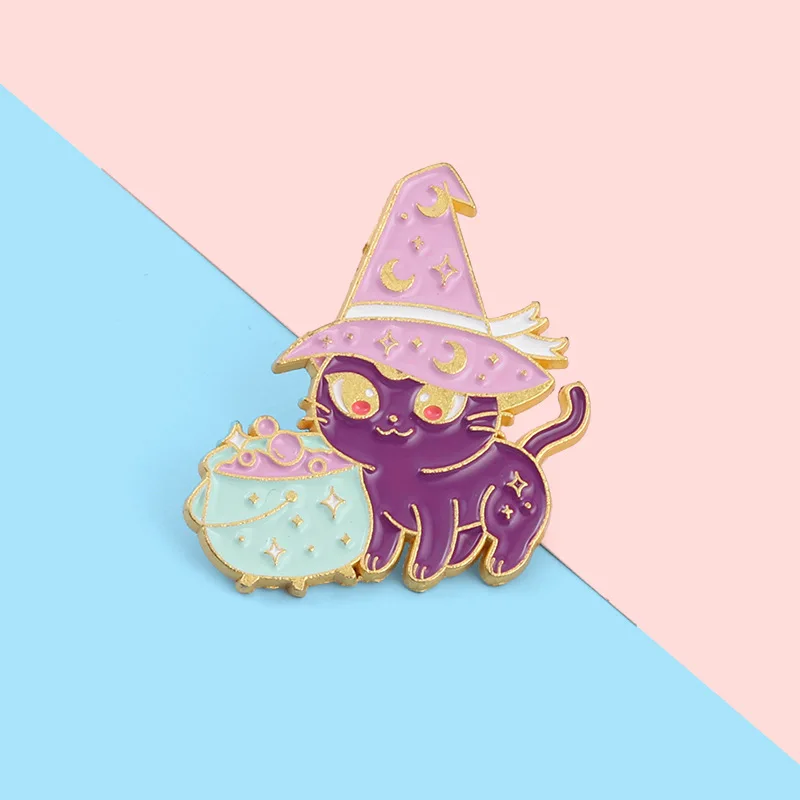 

Cute Witch Cat Alloy Brooch Bag Clothes Backpack Lapel Enamel Pin Badges Cartoon Jewelry Gift For Friend Women Accessories