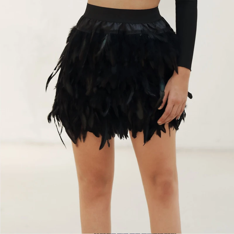 Модные женские юбки OMIKRON с высокой талией и перьями Женский мини-костюм для
