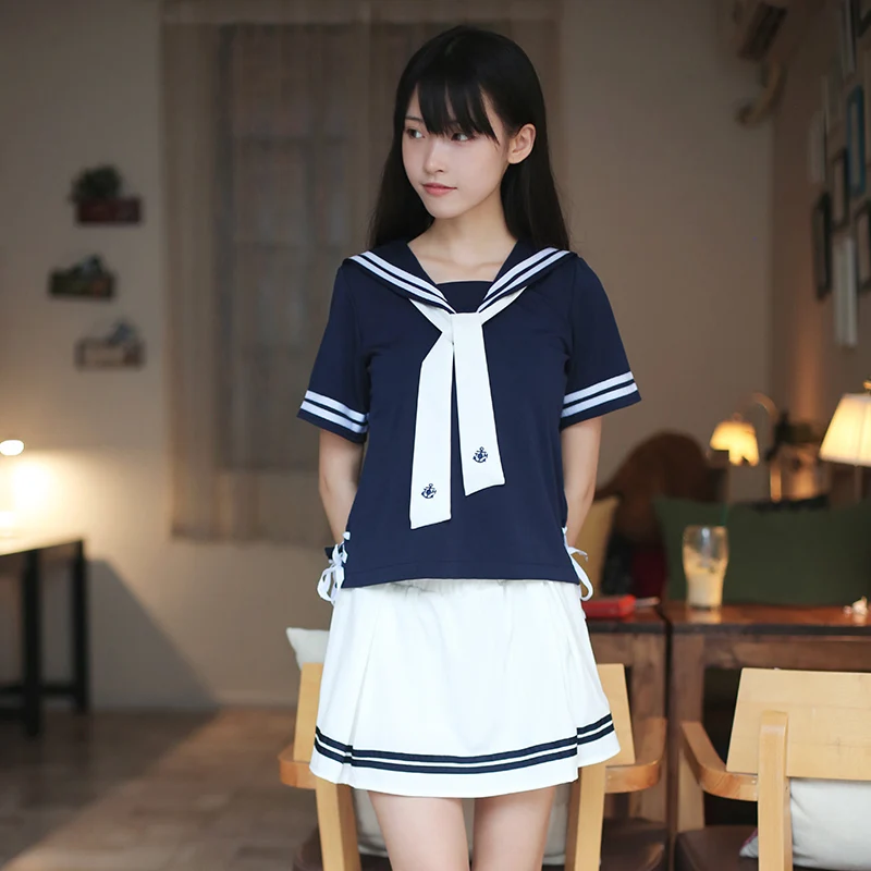 Белая и темно-синяя школьная униформа в японском стиле аниме, костюм моряка, милая Студенческая одежда в стиле JK Navy для девушек с коротким ру...