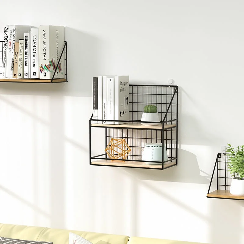 

1Pcs Double Layer Wall Mounted Shelf Bedroom Nordic Wall Wrought Iron Wall Hanging Basket Storage No Punching Racks