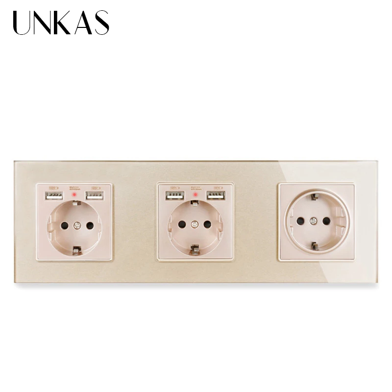 UNKAS 3 банды настенная розетка стандарта ЕС с 2 usb портом для зарядки мобильного