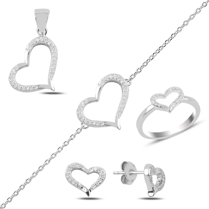 

Серебряные серьги Silverlina из циркония в форме сердца, кулон, браслет и кольцо