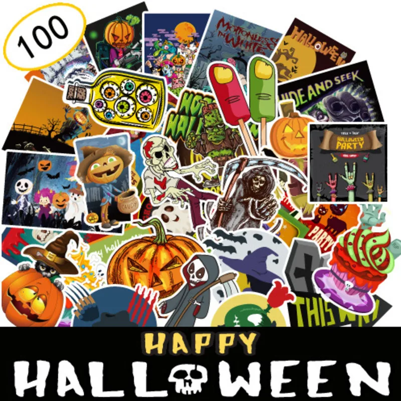 100 шт./компл. рождественские наклейки на Хэллоуин без повтора автомобильный
