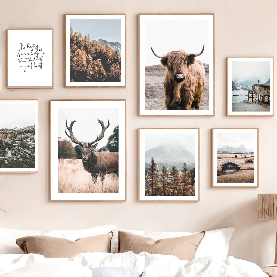 

Wheat Field Yak Deer Lake Ferry Forest Fall Art Canvas Painting Nordic Posters And Prints Wall Pictures For Living Room Decor