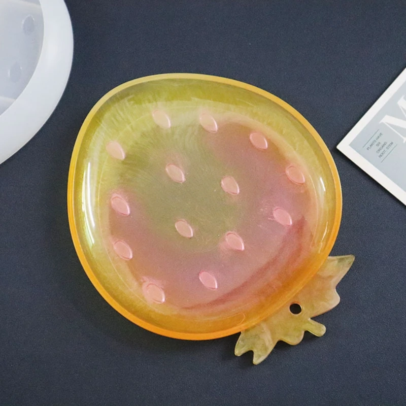 

DIY Crafts Tray Plate Making Tool Crystal Epoxy Resin Mold Strawberry Shape Fruit Dish Casting Silicone Mould