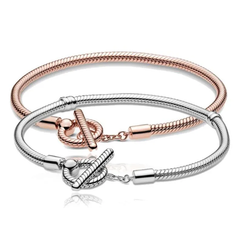 

New Pan925 Silver Fashion T-buckle Snake Bone Bracelet Suitable For Women's Engagement Gift Jewelry