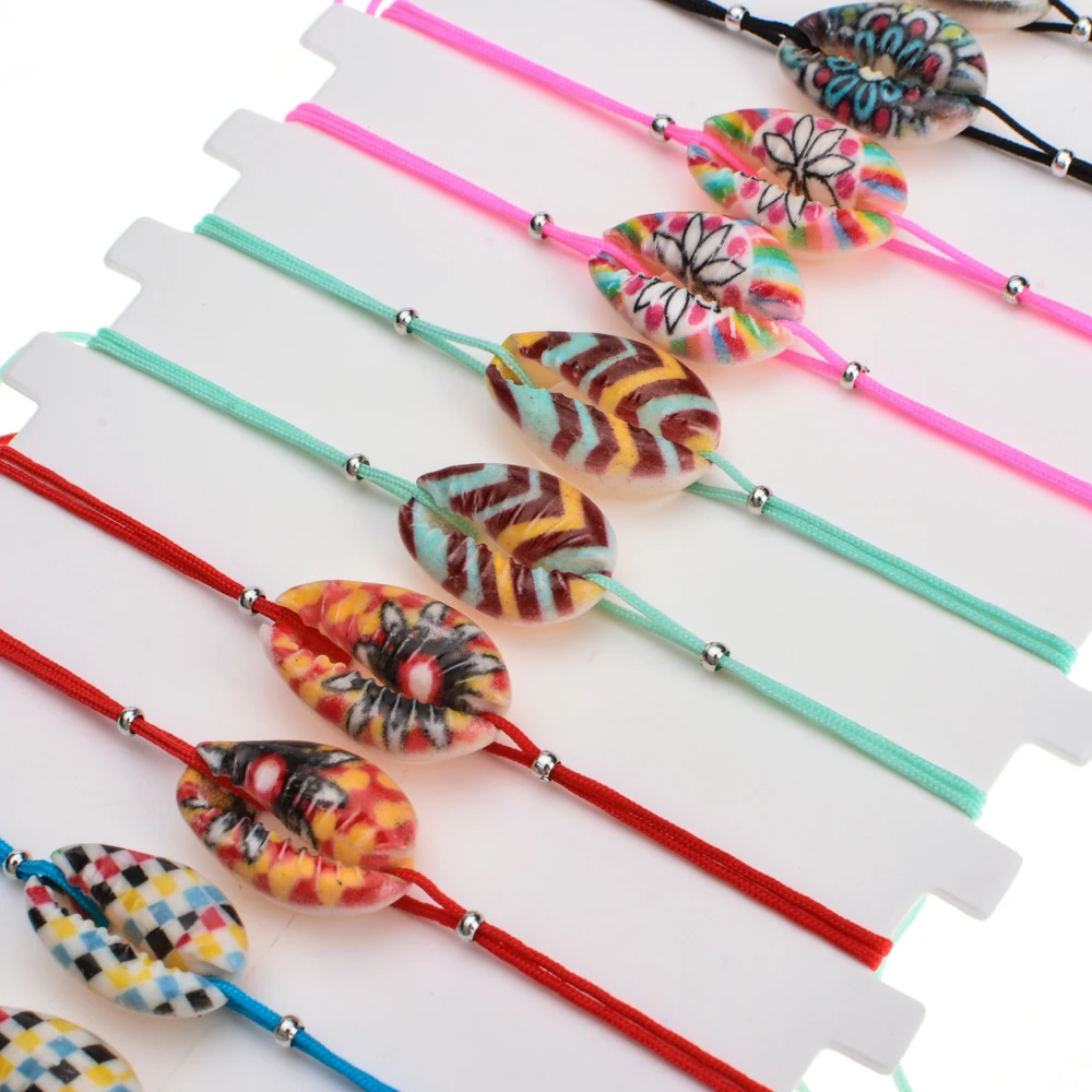 12 шт./компл. Женский комплект браслетов с подвесками из разноцветных ракушек