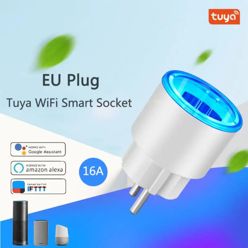 

Aubess Tuya WiFi EU Smart Plug 16A 220V Adapter Wireless Remote Voice Control Power Monitor Timer Socket for Google Home Alexa