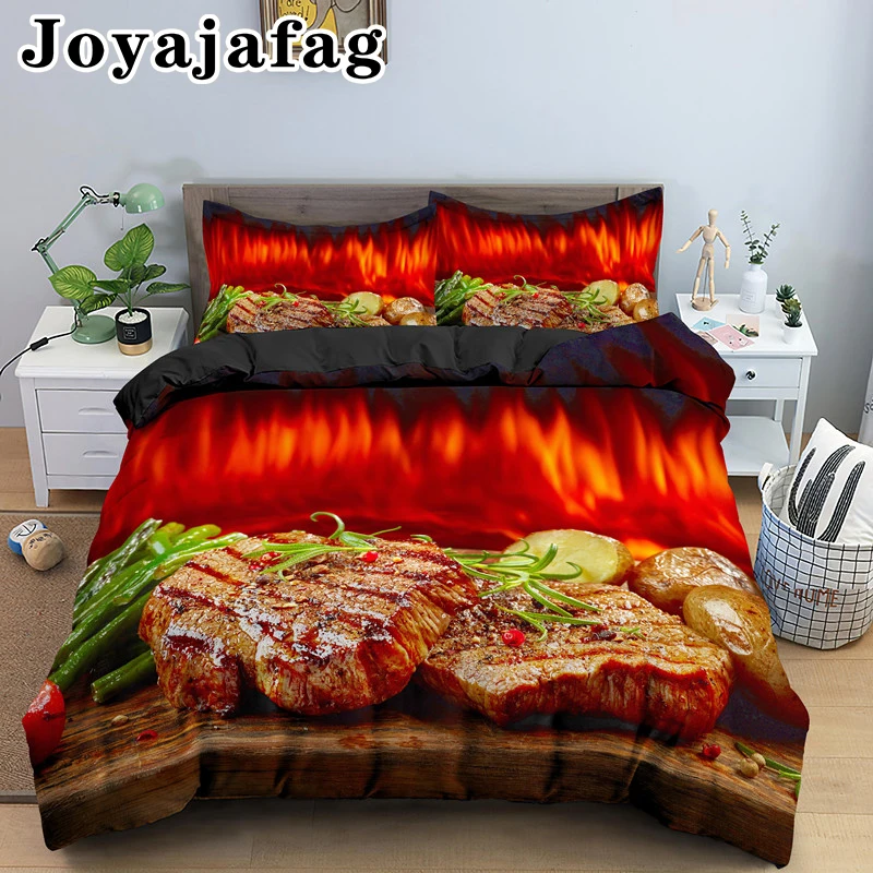 

Classic Flame Grilled Steak King Queen Bedding Set For Kids Adult Gifts Single Double Duvet Cover Sets Home Textile
