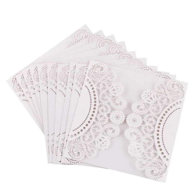 

10pcs Laser Cut White Invitation Cover Wedding Bridal Baby Shower Birthday Christmas Party Supplies Hollow Out Invitation Covers