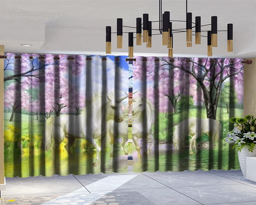 3d современные занавески шторы для животных с цветами цветущий Единорог животные