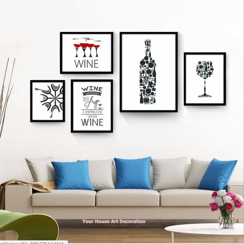 Скандинавский постер и печать черно белое вино цитаты стеклянная бутылка Кухня