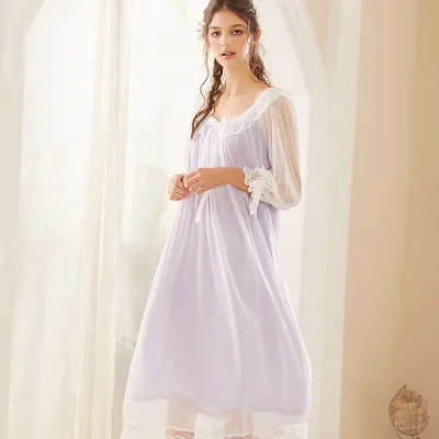 Purple Банный халат, женские хлопковые ночные рубашки, женская ночная одежда, домашнее платье, винтажная одежда для сна, Пижама домашняя одежда для медового месяца, T516 - Цвет: Purple