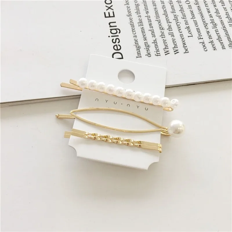 

1Set New simple personality pearl hairpin temperament sweet and wild ins super fairy pearl one word clip side clip bangs clip