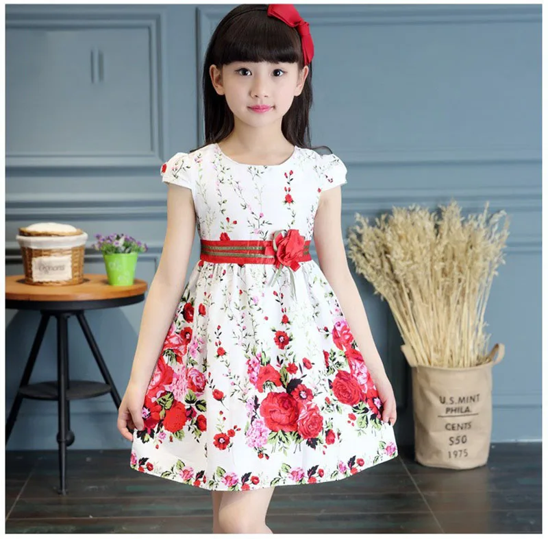

Girls Dress Summer New Children Clothing Short-Sleeved Cotton Princess Dresses Kids Teen Clothes