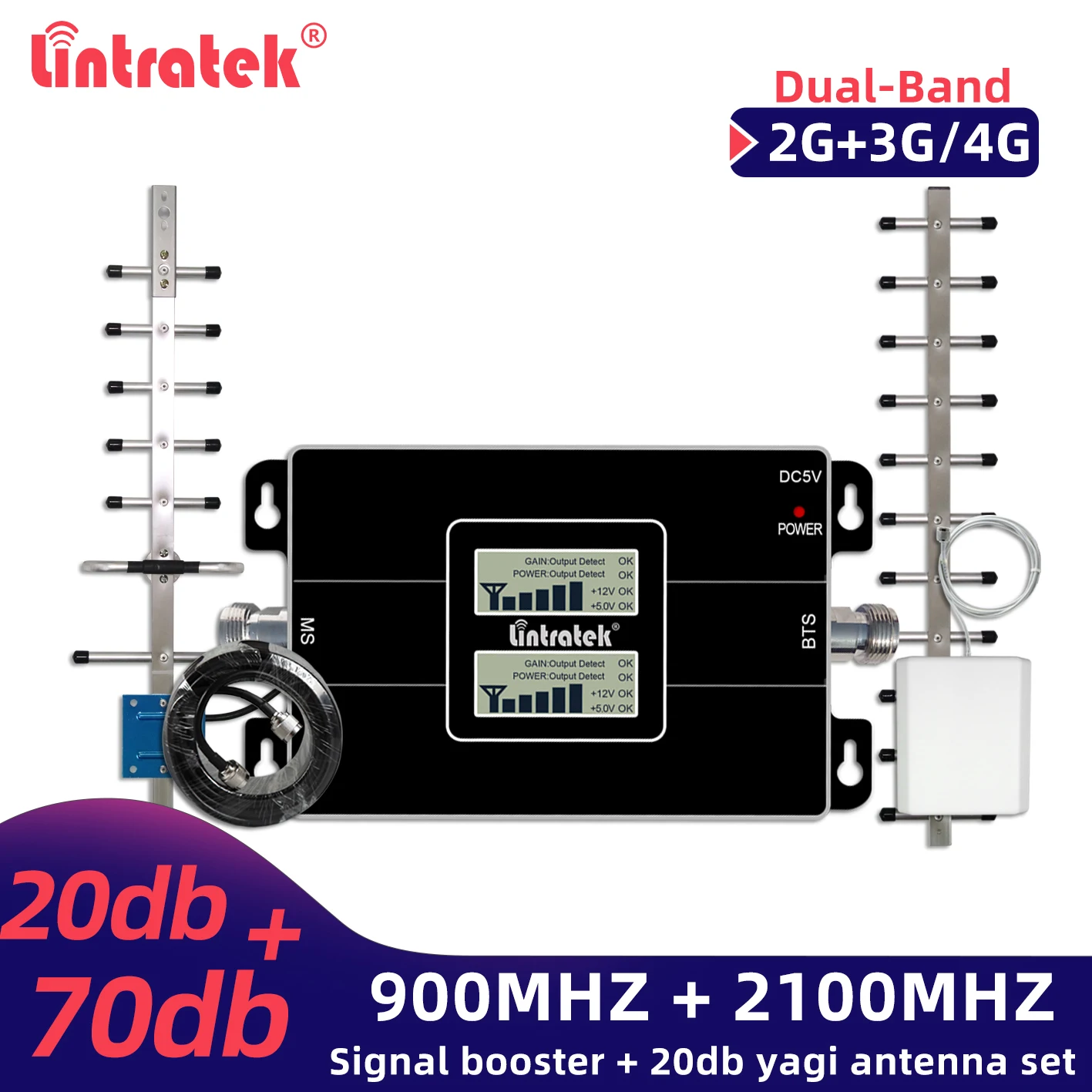 Ретранслятор сотового сигнала Lintratek 2g 4g 3g GSM WCDMA LTE 900 1800 2100 850 диапазона 5