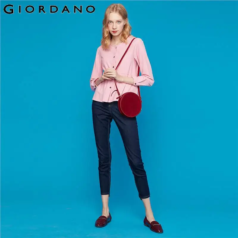 Giordano женская блузка с оборками на подоле фланелевая рубашка пуговицах спереди