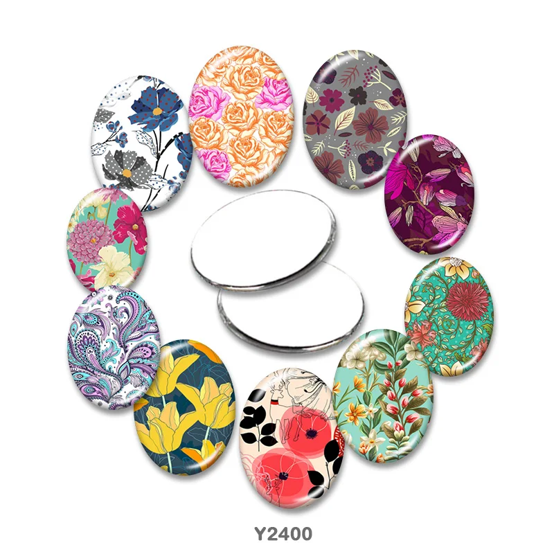 

Flower Oval glass cabochon 13x18mm/18x25mm/30x40mm flat back Making findings TRY2400
