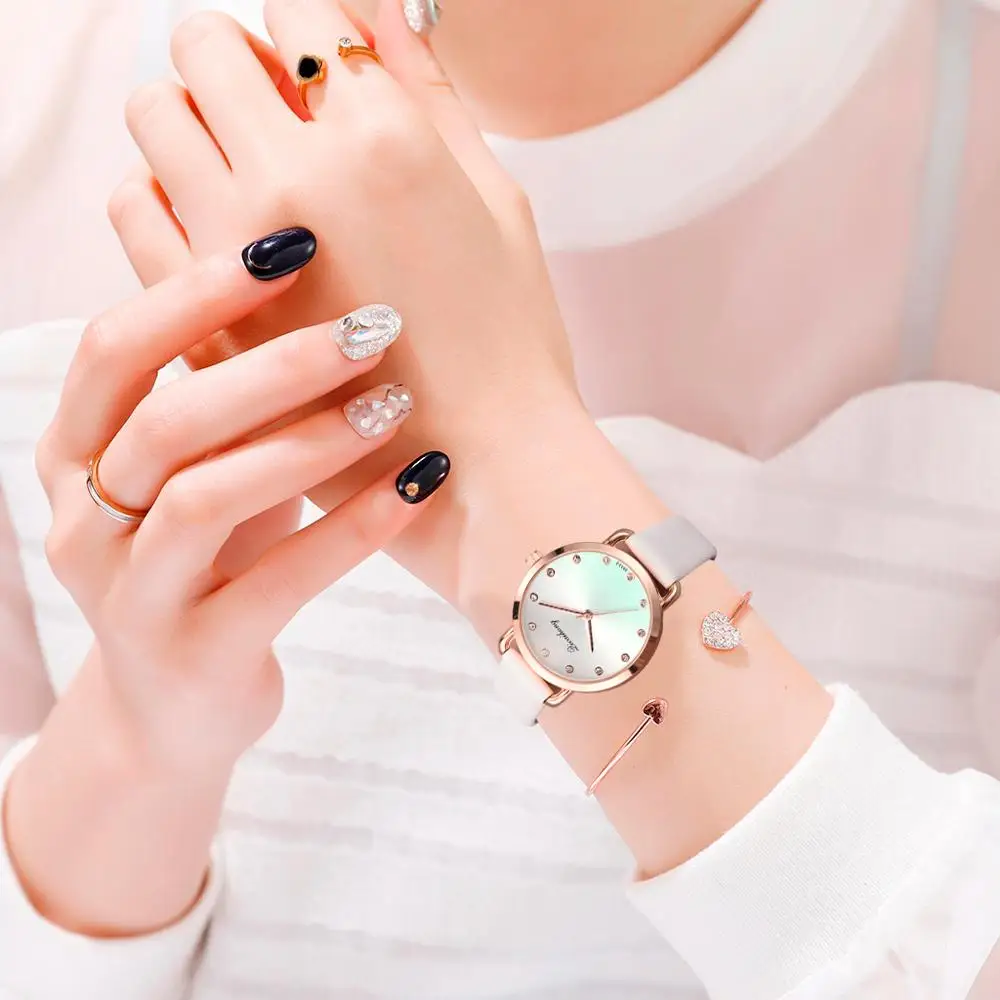 Топ бренд женские часы модные градиентные циферблат кожаный ремешок Reloj Mujer