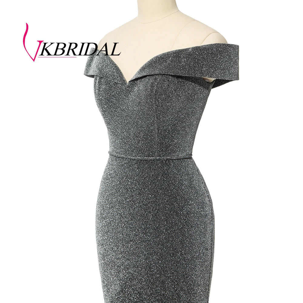 VKBRIDAL серое вечернее платье с открытыми плечами сексуальное блестящее платье с разрезом для выпускного вечера