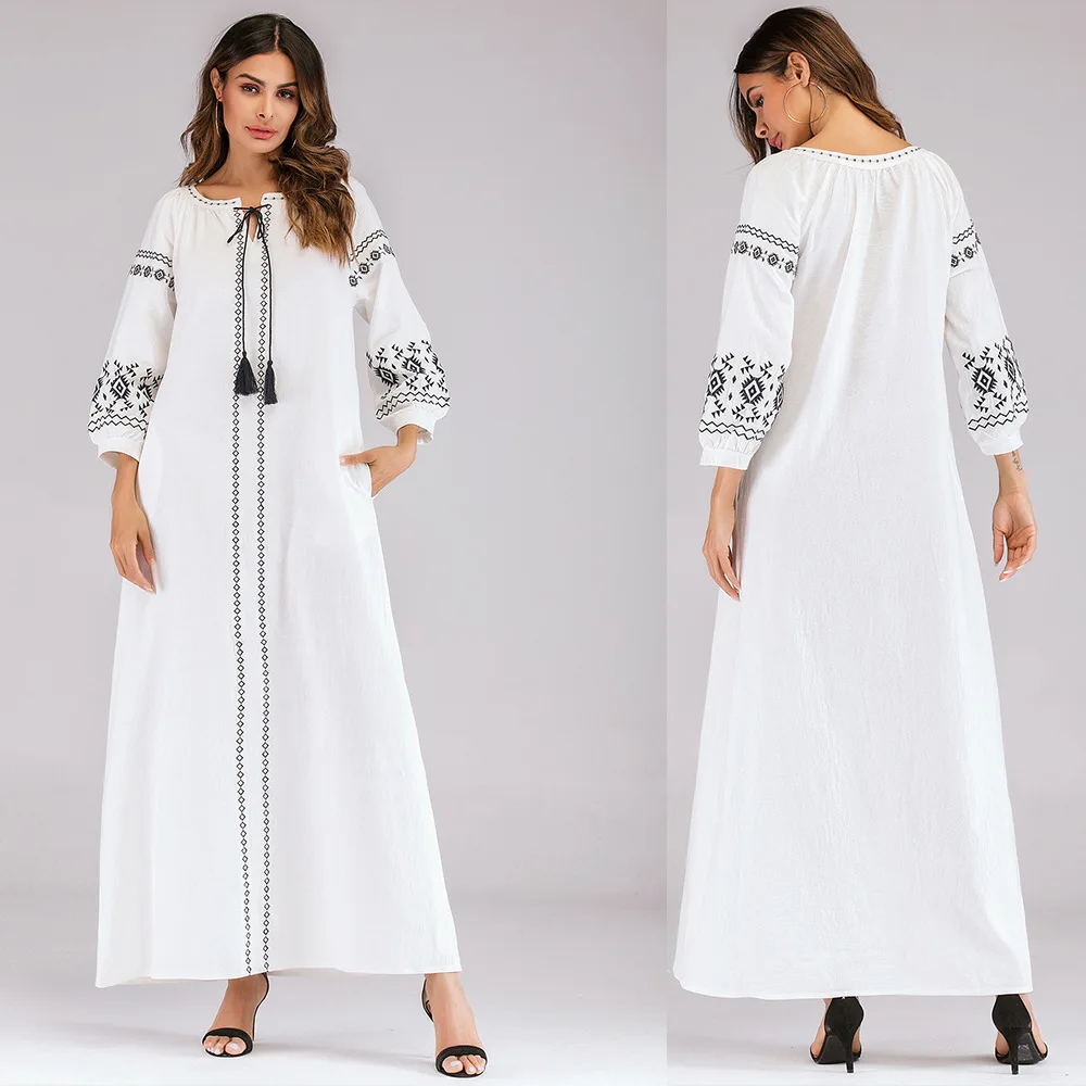 Платье с вышивкой в европейском и американском стиле, арабское женское платье, праздничное платье, абайя, Турция