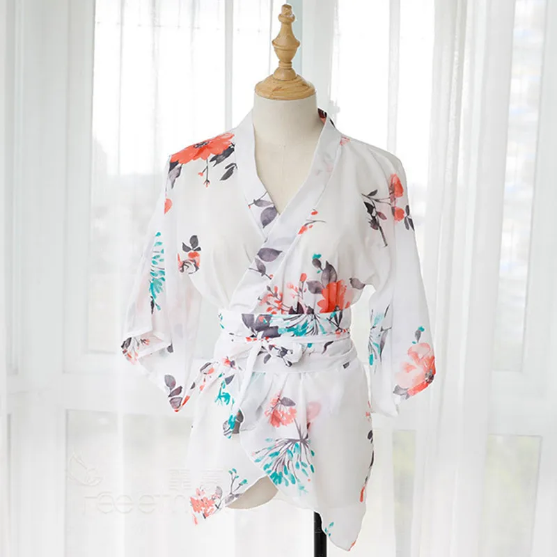 

Flower Traditional Sexy Short Party Robe Gown Yukata Kimono Dress Women Loose Erotic Costume Vintage Japanese Sleeping Bathrobe
