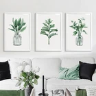 Постер на холсте с зелеными растениями, настенная живопись в скандинавском стиле, плакаты и принты для гостиной, Современный домашний декор
